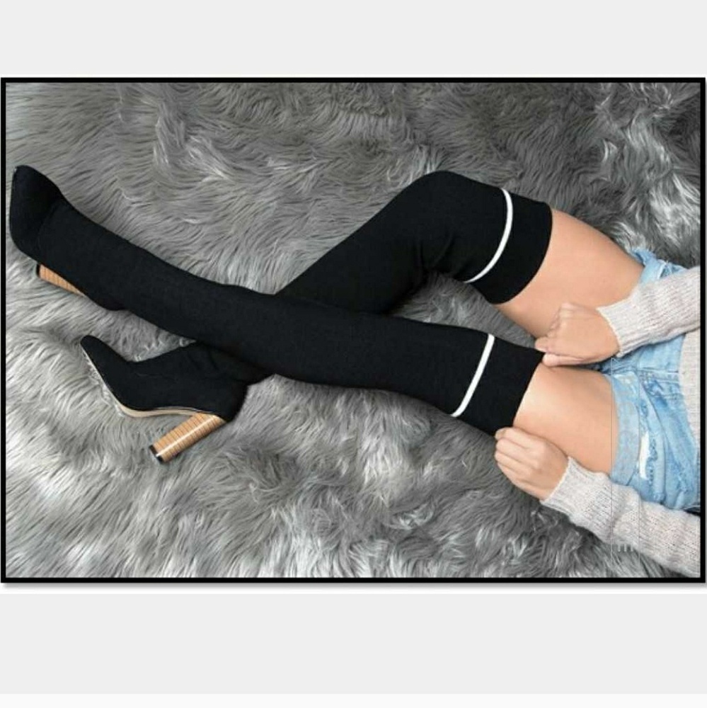 New**🖤Black Thigh Strechy High Sock Booties